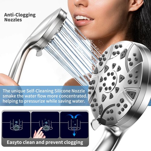 High Pressure 8-mode Handheld Shower Head with 5 ft Stainless Steel Hose and Adjustable Bracket, Built-in Power Wash to Clean Tub, Clean Corner,Tile & Pets