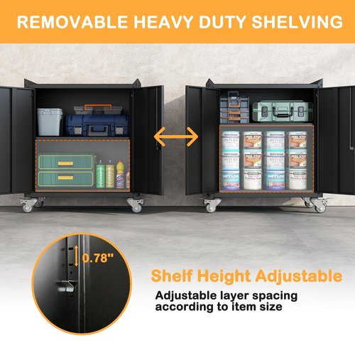 Hymnxemo Heavy Duty Metal Garage Storage Cabinet with Lockable Doors & Wheels - 36-Inch Adjustable Shelf Tool Organizer for Warehouse, Basement - Black Utility Locker Cabinet