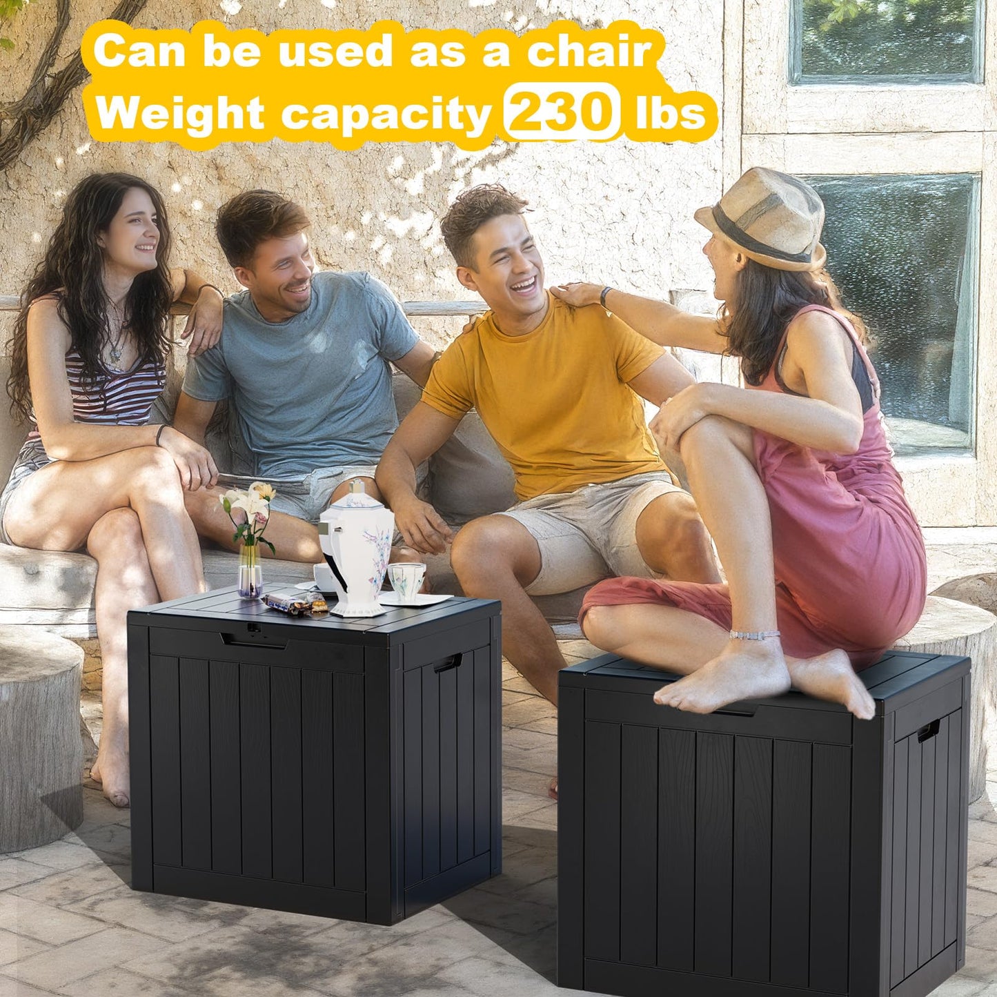 MAIUSCOLI 33 Gallon Outdoor Deck Box, Lockable Waterproof Outdoor Storage Boxes For Garden Tools,Indoor Cushions,Accessories Outside Storage Resin Weatherproof Container(Black)