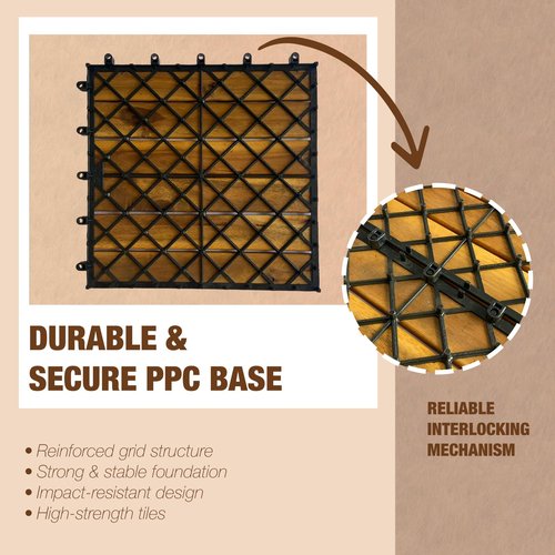 10 pcs Premium Acacia Wood Interlocking Decking Tiles – 12x12x0.9in Weatherproof Patio Flooring Outdoor – Interlocking Deck Tiles for Balcony, Backyar & Poolside, All-Weather Use (Golden Teak Finish)