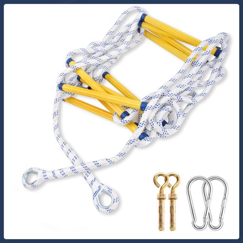 Fire Escape Ladder 2 Story, 16 FT Flame Resistant Fire Ladder 2 Story Window, Sturdy Emergency Ladder for Second Floor, Portable and Reusable Rope Ladders, Weight Capacity 2000 Pounds