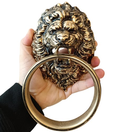 Anatolica Fierce Lion Roaring Door Knocker, 7.9 inches, Solid Brass, Unlacquered Finish (Antique Brass)