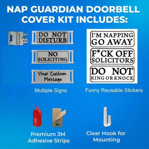 Nap Guardian - The Original - Invented in USA - Universal Fitting Doorbell Cover that Rotates from DO NOT DISTURB to NO SOLICITING - Easy to Install, No Tools Needed - Sign Blocks Any Button Type Ring