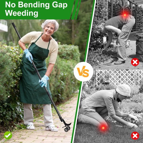 ETICSIPA Crack Weeder Tool with Wheels 5.5FT Metal Crevice Weeding Tool with Adjustable Long Handle Saves Back & Knee Manual Weed Remover for Paver Deck Patio Driveway Sidewalk Garden