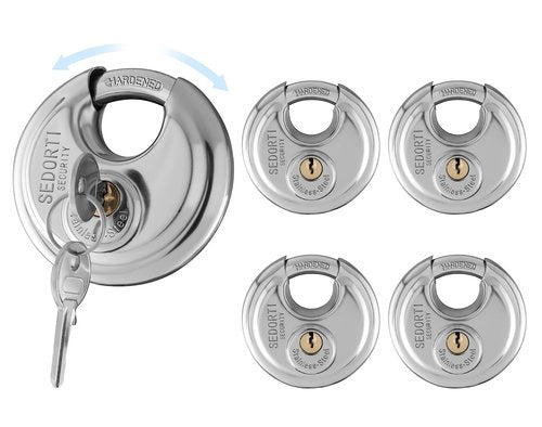 SEDORTI 5-Pack Discus Padlocks Keyed Alike, 2-3/4 inch Wide, Stainless Steel 304 Round Lock, Waterproof and Rustproof Storage Lock with Brass Keys, Ideal for Storage Unit Gate, Outdoor, Shed, Fence