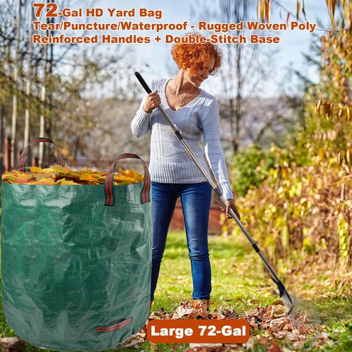 Leaf Collector Garden Rake Set - Adjustable 18 Tines Leaf Rakes & Leaf Picker Upper & 72 Gallon Lawn Waste Bag, Heavy Duty Collect Rake, Hand Leaf Scoop, Brown Paper Dumpster, Yard Gardening Tool