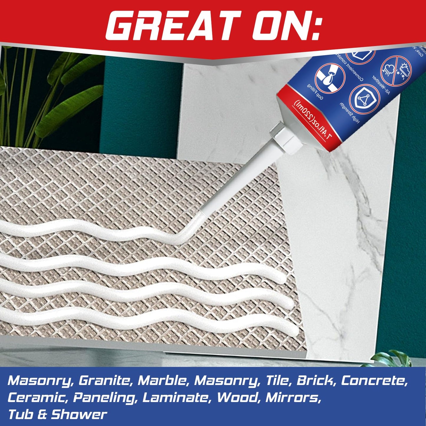 Yeardera Heavy Duty Construction Adhesive, 7.4 Ounce Cement Glue Squeeze Tube, Versatile Construction Glue for Tile, Floor, Stone, Wood, Wall & More, Pack of 1 (CZJS-001)