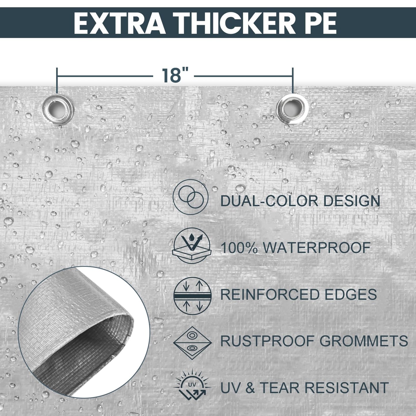 TICONN Heavy Duty Tarp Cover, Extra Thick Tarps Waterproof Tear and Rip Proof UV Resistant Tarpaulin with Reinforced Grommets and Edges (5.5 Mil, 6'x8')