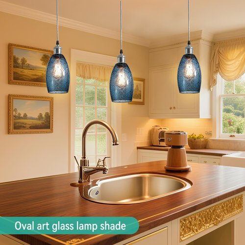 HGHYjrxfkl Oval Glass Lamp Shade, Dark Blue Seeded Pendant Light Shade,H7.5",D4.7" Replacement Lamp Shade for Chandelier,Wall Sconce, Floor and Table Lamps –1 Pack