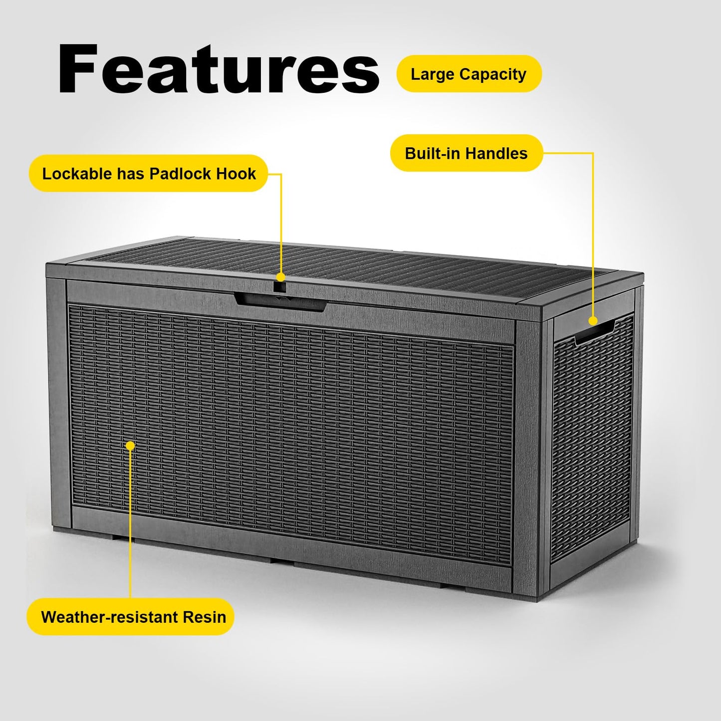 GYMHILL Resin Deck Box Outdoor Storage Box Waterproof for Patio Furniture,Outdoor Cushions,Garden Tools and Pool Supplies (Black, 120 Gallon)