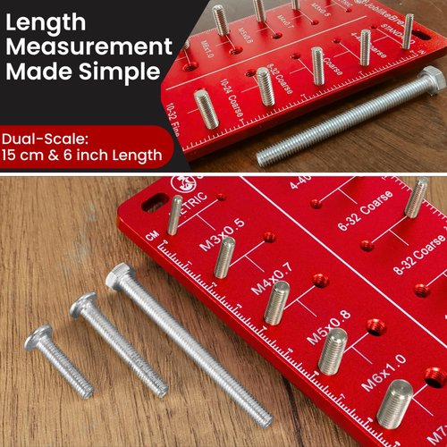 JoblikeBrez Thread Checker, 30 Nut and Bolt Thread Checker, Bolt Size and Thread Gauge 15 Standard & 15 Metric, Bolt Size Finder, Wall-Mountable Bolt Thread Identifier Gauge with Inch & CM Ruler