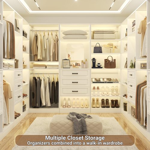 Unikito 25”Freestanding Closet System with 3 Drawers, Closets Organizer Wardrobe with Storage Shelves and Mirror, Sturdy Wood Walk-in Closet Systems for Small Closets, 25" W x 16" D x 80" H, White
