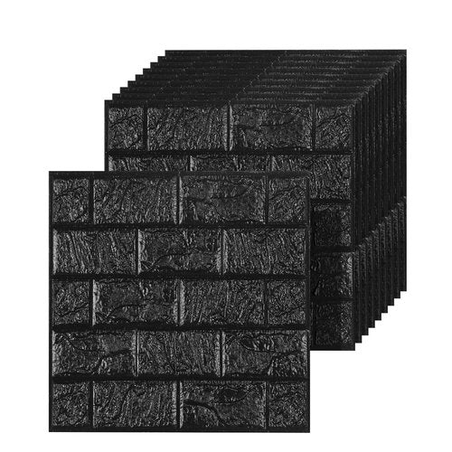 Umedol 40 PCS 3D Wall Panels Peel and Stick Faux Foam 11.8"*11.8" Black Brick Wallpaper for Walls 3D Wall Tiles Faux Brick Paneling Self-Adhesive Wallpaper for DIY Interior Wall Decor