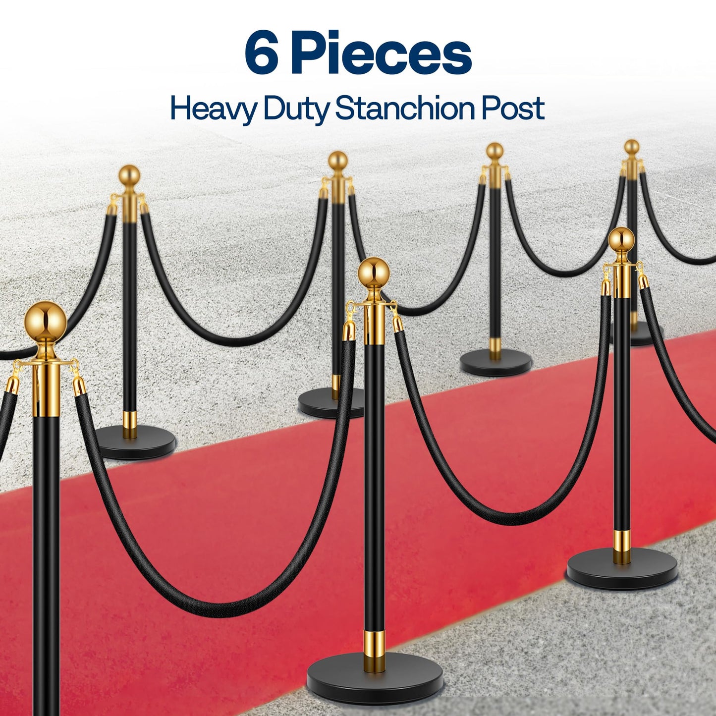 VIVOHOME Stanchions and Velvet Ropes 6PCS, Water-Fillable Base with Iron Post, 5 Feet Velvet Ropes and Posts, Crowd Control Barriers, Red Carpet Runner Poles for Party Supplies