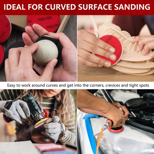Shineboc 20Pcs 3 Inch Hook and Loop Sanding Sponge Disc with Buffer Backing 180-3000 Grit Wet Dry Sanding Sheets Reusable Hand Sander Sandpaper - Curved Surface Sanding Pads for Automotive Wood Metal