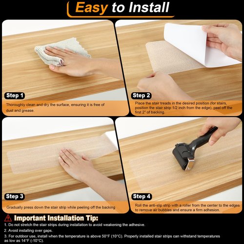 SMILOOL Clear Non-Slip Treads for Wooden Steps Indoor 5 Pack 4" x 24" Pre-Cut Anti-Slip Strips, Grip Tape Transparent Grips for Wood Stairs, Dogs, Kids and Pets, Waterproof
