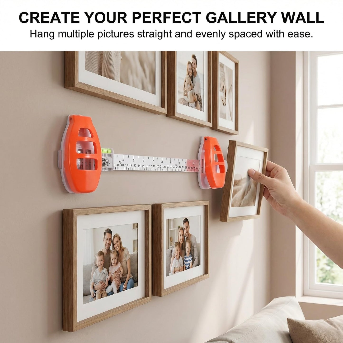 Decumeby Picture Hanging Tool with Level, Level Ruler Precision Wall Mount Guide for Wall Decor Alignment, Photo Frame Level Ruler