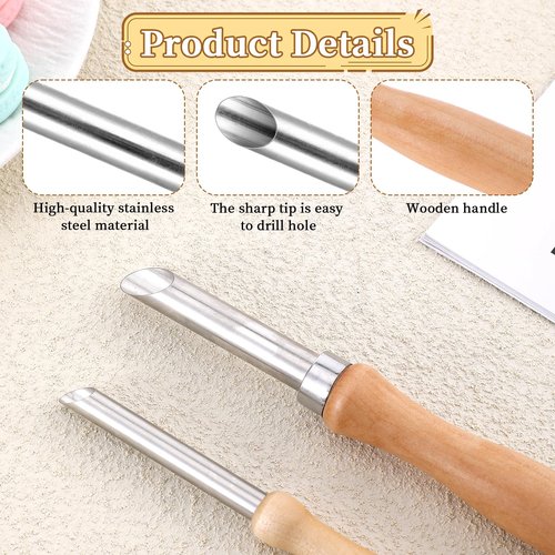 2 Pack Clay Hole Cutters Straw Puncher Single for Plastic Lids Lemonade Stainless Steel Circular Clay Hole Cutters Pottery Tools Wooden Handle Clay Tools Lemonade Cup Lid Hole Puncher for Straw