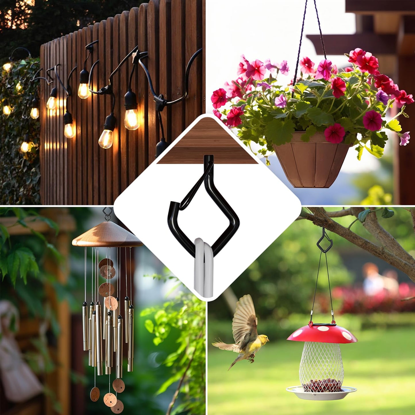coutnier 20 PCS Screw Hooks with Safety Buckle, Heavy Duty Ceiling Hooks for Hanging Outdoor String Lights, Plants, Wind Chimes, 2.36 inches, Black
