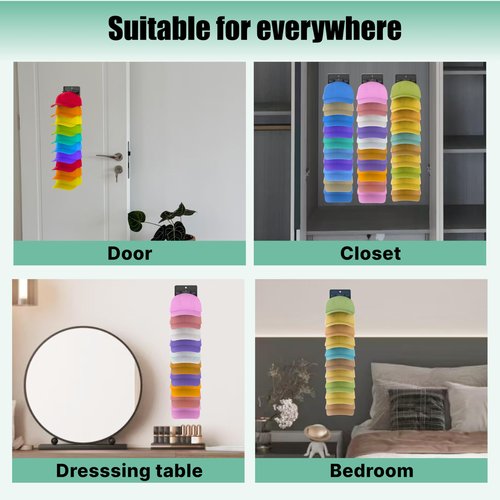 BRUBEQO Hat Organizer for Baseball Caps 2 Packs with Built-in Spring Clips - Wall Mount Closet Hat Rack Holder, Adjustable Storage for Door/Closet Display Hat Racks Hanger (Strong Adhesive & Screws)