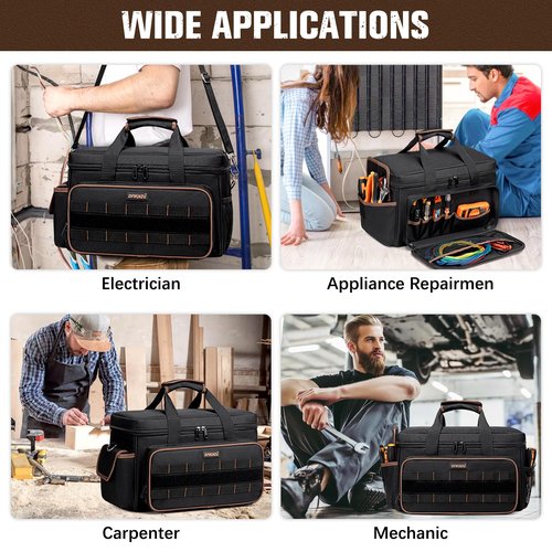 17 Inch Heavy Duty Tool Bags for Men Women, 20 Pockets Portable Tool Bag with Adjustable Shoulder Strap, Wide Mouth Tool Bag Organizer for Electricians Mechanics Carpenters HVAC