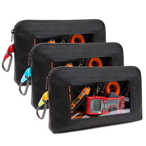 Foxrino Tool Pouch with Clear Window, 1680D Oxford Small Tool Bag, Gifts for Men Dad Father, Heavy Duty Tool Pouches with Zipper, Clear Utility Bag Zipper Pouches for Organizing and Storage, 3 Pack