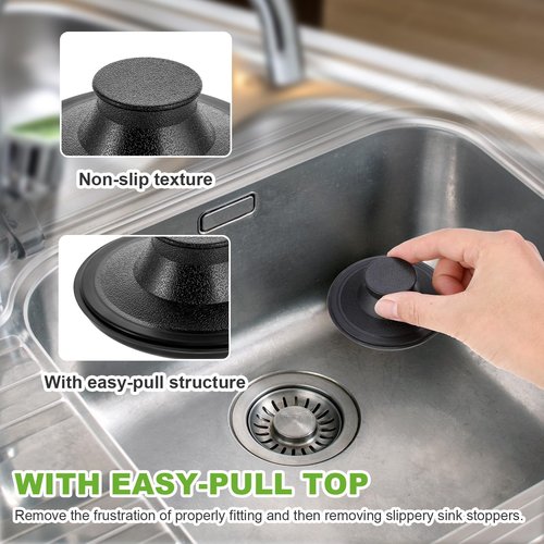 2 PCS Rubber Sink Stopper, 3.3 Inch Plastic Garbage Disposal Stopper Standard Drain Stoppers Kitchen Sink Plug Replacement Kitchen Sinks Drain Cover (Black)