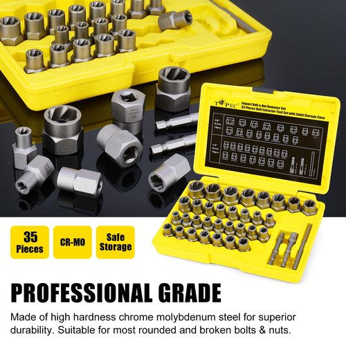 Topec Broken Bolt Extractor Kit, 35 PCS Easy Out Bolt Extractor Socket Set, Nut Remover Set for Removing Stripped, Damaged, Rusted, Rounded Screws, Nuts