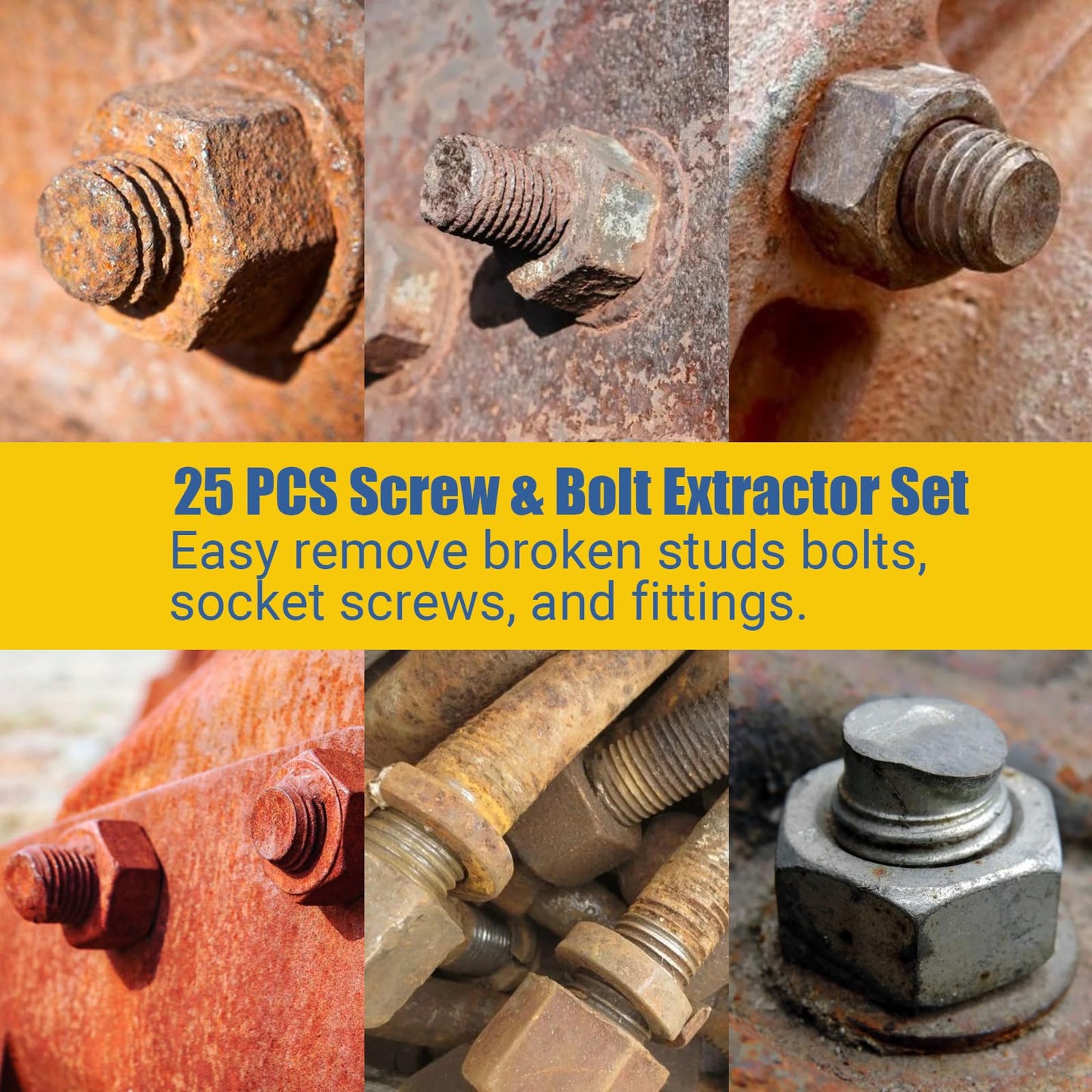 CLEVEROOL Broken Bolt Extractor, 25-Piece Drill Bit Extractor Set,Easy Out Drill Bit Guides,Drill Extractor Kit for Removing Stripped,Damaged,Rusted, Rounded-Off Bolts, Automotive Nuts & Screws