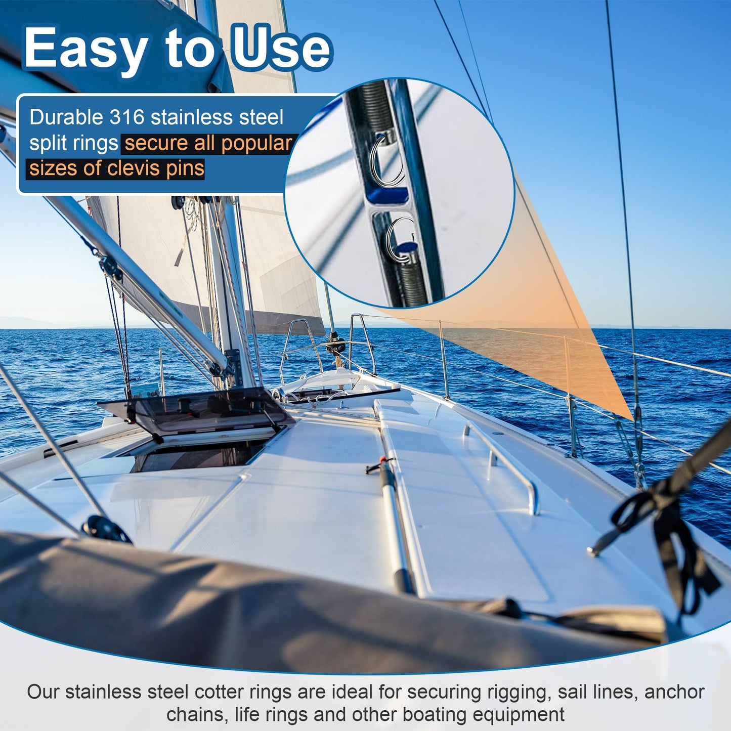 Dunkive 66 Pcs 5 Sizes Stainless Steel Cotter Ring Kit, Durable 316 Stainless Steel Split Rings Secure Popular Sizes of Clevis Pins, Corrosion Resistant Marine Hardware for Hitch Pin Lock Systems