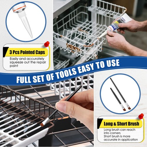 Avenuebool 1.7oz Dishwasher Rack Repair Coating, White Dishwasher Vinyl Rack Rust Touch Up Paint Kit, Insulation and waterproof, high and low temperature resistant