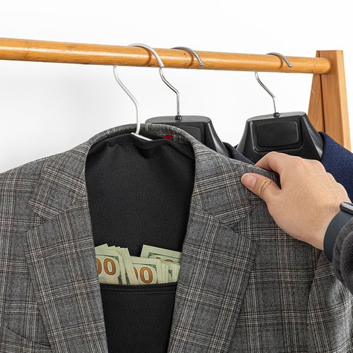 2 Pack Hanger Diversion Safe, Hidden Pocket for Valuables Fits Under Hanging Clothes, Portable Hidden Safe for Home & Travel Security Storage, Secret Compartment Hanger (Black)