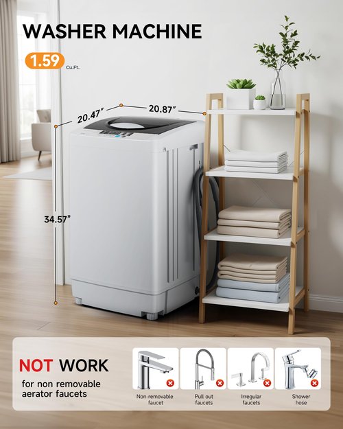 Gleedelish 1.59 Cu. Ft. Portable Washing Machine, 11 LBS Capacity Portable Washer with 8 Washing Cycles, 8 Water Levels, Drain Pump, LED Display, Washing Machine for Apartment, Dorm, RV, Gray