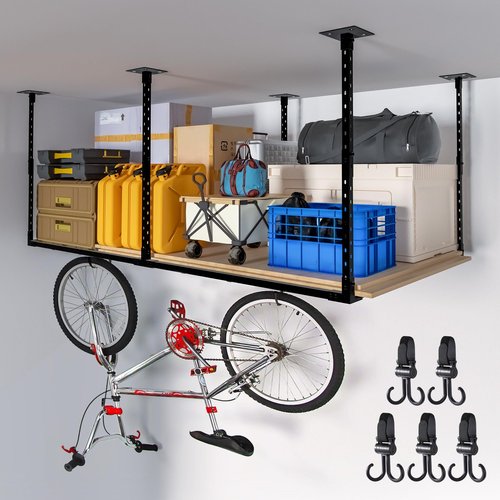 VWZ 48' Overhead Garage Storage Rack, Adjustable Ceiling Shelving, Heavy Duty Hanging Racks With 1320 Lbs Load Capacity, Black