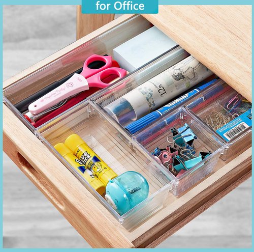 12 PCS Clear Plastic Drawer Organizer Set, 4 Sizes Makeup organizer, Vanity Organizer for Makeup, Stationery,Gadgets,Kitchen,Bathroom,Office,Bedroom