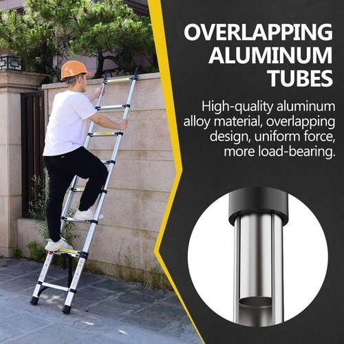8.5FT Collapsible Ladder, Aluminum Extension Ladder with Fixed Lock & Safety Hook, 330lbs Capacity, Portable Telescopic Ladder with Handle, Telescoping Ladders for Home Roof Rv Attic (8.5FT)