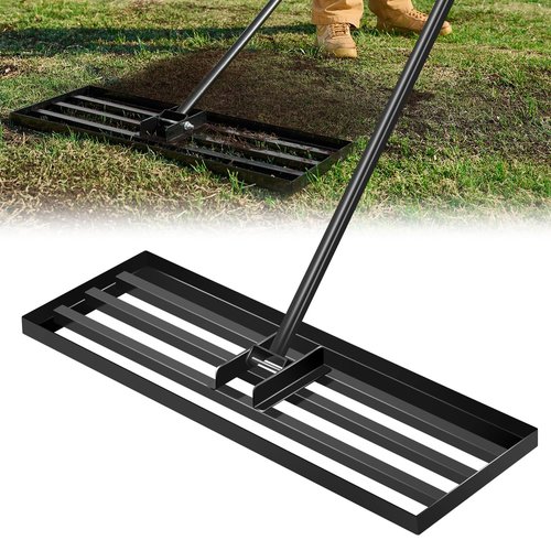 Saker Lawn Leveling Rake 30x10 Inch, 73-Inch Heavy Duty Lawn Leveler Tool with Stainless Steel Handle for Lawns, Backyard, Garden, Golf Course, Farm - Black