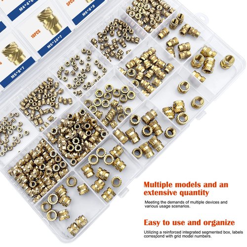 Ktehloy 400Pcs Threaded Inserts, M2 M2.5 M3 M4 M5 M6 Female Thread Metric Knurled Nuts Assortment Kit, Brass Heat Set Insert for Plastic and 3D Printing Components