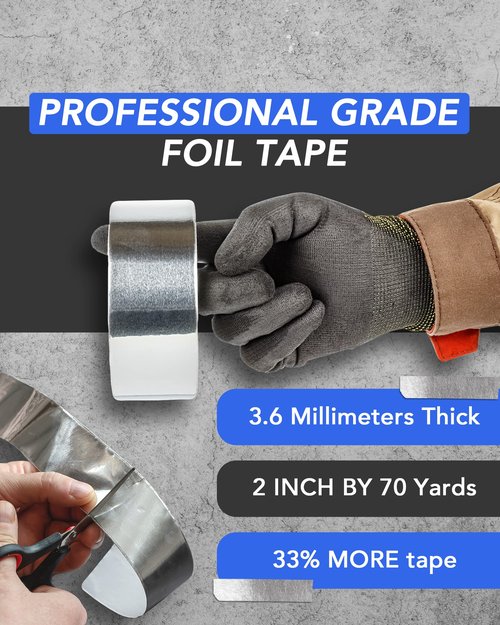 TapePlus Professional Grade Aluminum Foil Tape, 2 Inch by 70 Yards (210 Feet), Ideal for HVAC, Ducting Sealing & Patching Hot & Cold Air Ducts, Dryer, Exhaust, Metal Repair, and More