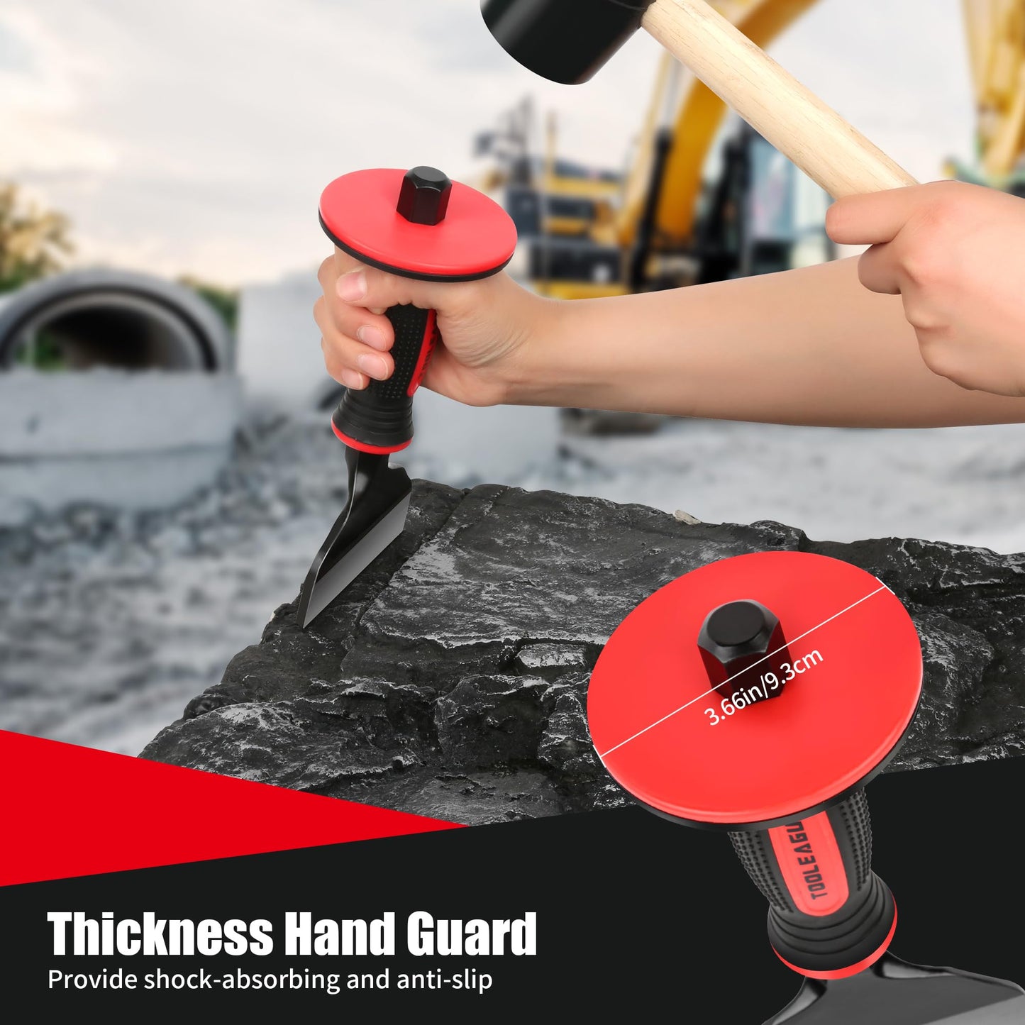 TOOLEAGUE 3Pcs Heavy Duty Masonry Chisel Set, Stone and Rock Tool,11-Inch Point & Flat Chisel, 8-Inch Brick Chisel with Hand Protection