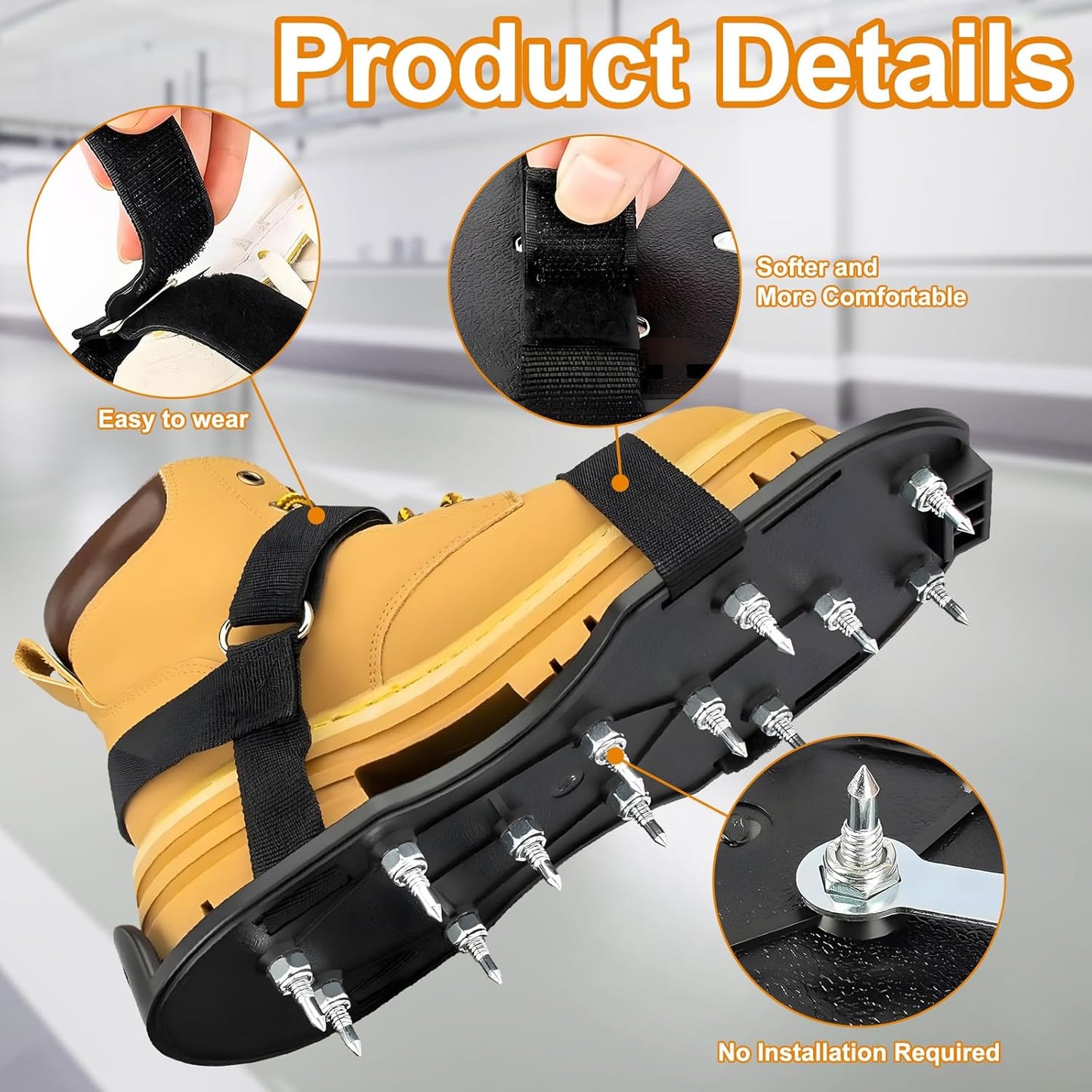 Epoxy Floor Spiked Shoes Fully Assembled Gunite Spiked Shoes with 3/4" Short Spikes for Garage Floor Epoxy, Overlays, Cover Installation,1 Pair (Black)