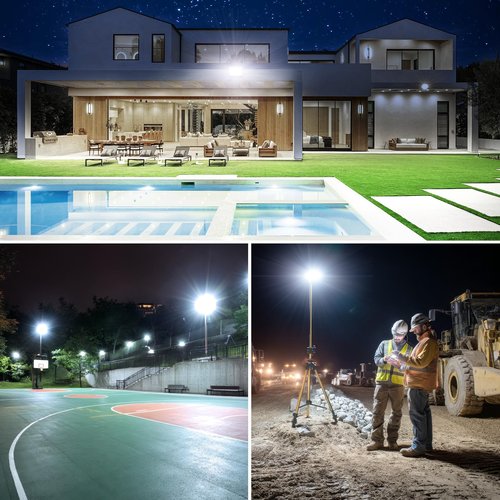 Meloght 160W Flood Lights Outdoor, 16000LM LED Work Light with Plug, Daylight White 6500K LED Flood Light, IP66 Waterproof Exterior Security Lights for Yard Garage Stadium 2 Pack