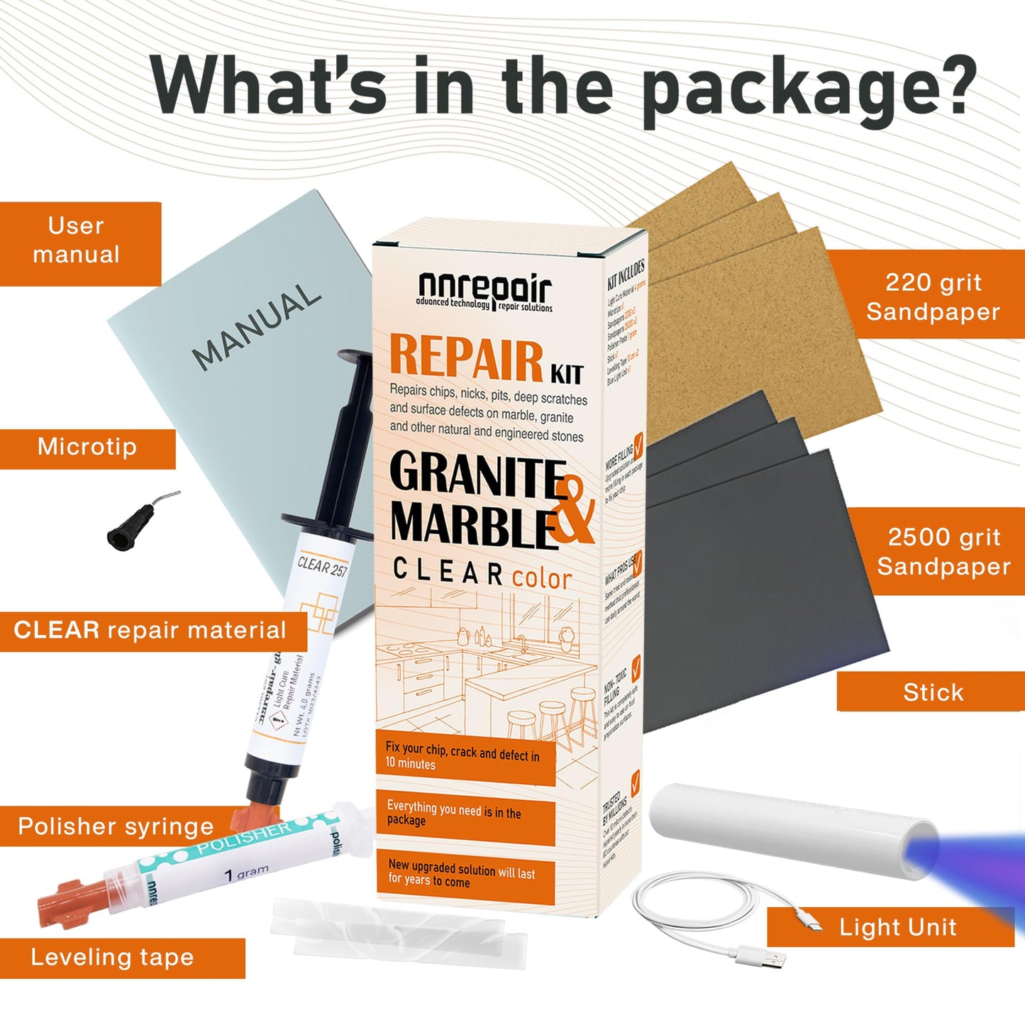 Marble, Granite & Quartz Countertop Repair Kit (Clear) - Fix Your Defects Like a Pro I Suitable for Most Repairs I Fix Broken Chips in Minutes