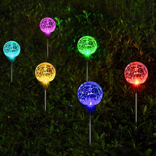 SOLPEX Solar Garden Lights 6 Pack, Solar Lights Outdoor Decorative, Solar Globe Lights Outdoor Waterproof for Yard and Garden, Multi-Color Changing Cracked Glass Ball LED Lights