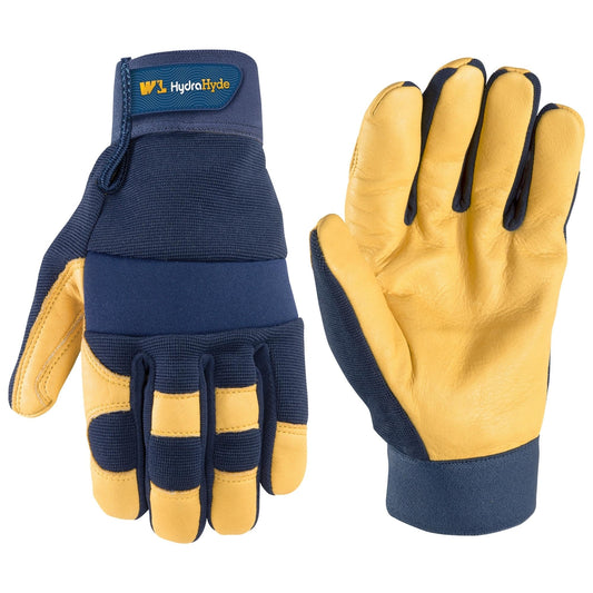 Wells Lamont Men's Leather Palm Work Gloves | Heavy Duty, Form Fitting for Improved Dexterity | Made with Water-Resistant HydraHyde, Blue, Large (3207L)