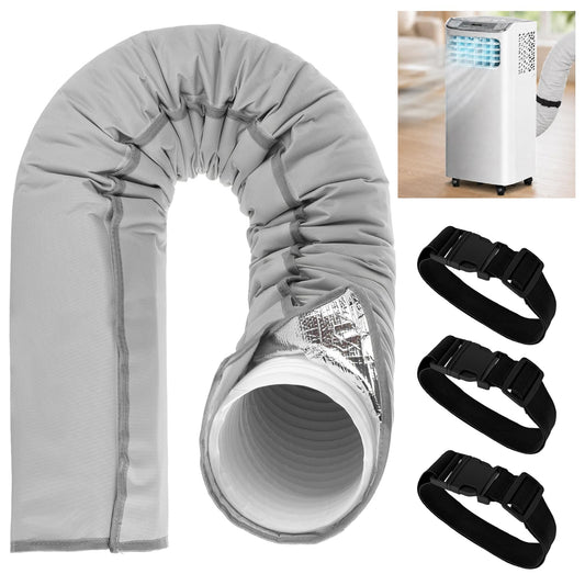 Conderyang Portable AC Hose Insulation Sleeve 60" × 22" Air Conditioner Hose Cover Wrap Fit 5" & 5.9" Diameter Triple Layer Insulation Flexible Duct Vent Cover with 3 Adjustable Buckle Bands, Gray