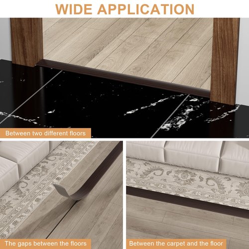 Greymond Floor Transition Strip - Self-Adhesive PVC Trim for Carpet to Flooring, Threshold Gap Cover (10ft x 1.97in, Black Walnut)