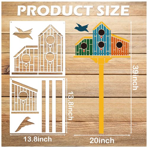 Large Garden Fence Stencils for Outdoors Jumbo Bird House Fence Stencils for Painting on Wood Walls Lace Crafts Reusable Home Canvas Furniture Paper (house6)