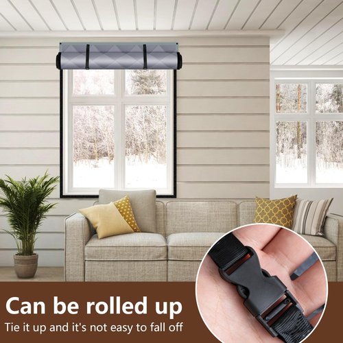 Nkiy Quen 3 Layer Winter Insulated Window Cover-63" x 39" Oxford Thermal Insulated Window Blanket with Fastener-Grey Window Insulation Kit for Winter Keeping Warm