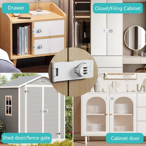Bifold Door Lock - White 3 Digit Closet Door Lock with Code Keyless Cabinet Locks with Combination for Swinging Sliding Double Doors Lock Cupboard Locks for Pantry Barn Gate Drawers 1 Pack